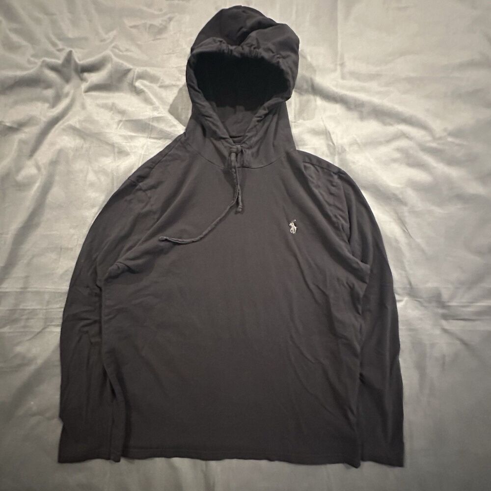 Polo Ralph Lauren Hoodie Shirt Mens M Long Sleeve Lightweight Pullover Black